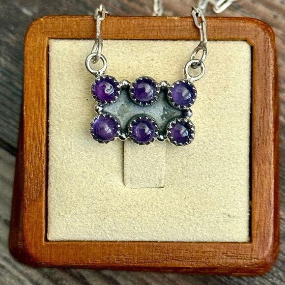 Dainty Amethyst Gemstone Bar Paperclip Necklace in Sterling Silver Adjustable - Picture 5 of 5